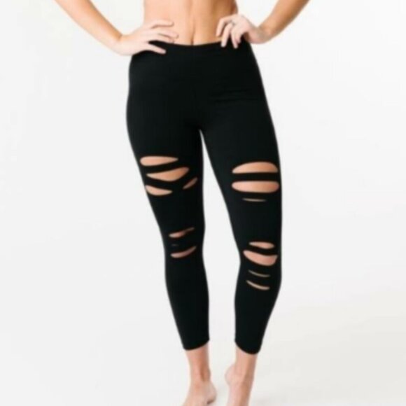 ZYIA Pants - Zyia Leggings Pants High Rise Lux Slashed Distressed Black size 2